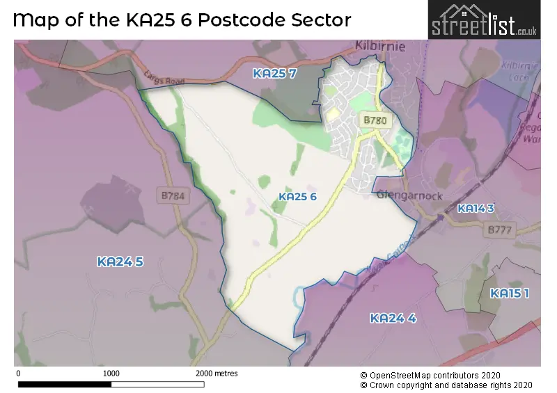 Map of the KA25 6 and surrounding postcode sector