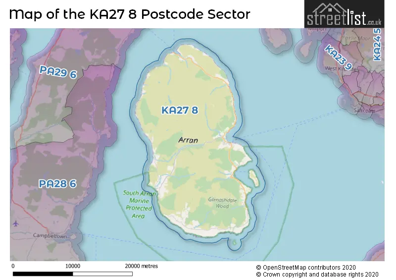 Map of the KA27 8 and surrounding postcode sector