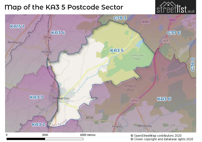 Map of the KA3 5 and surrounding postcode sector