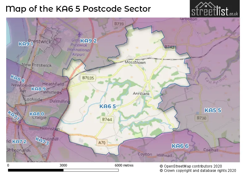 Map of the KA6 5 and surrounding postcode sector