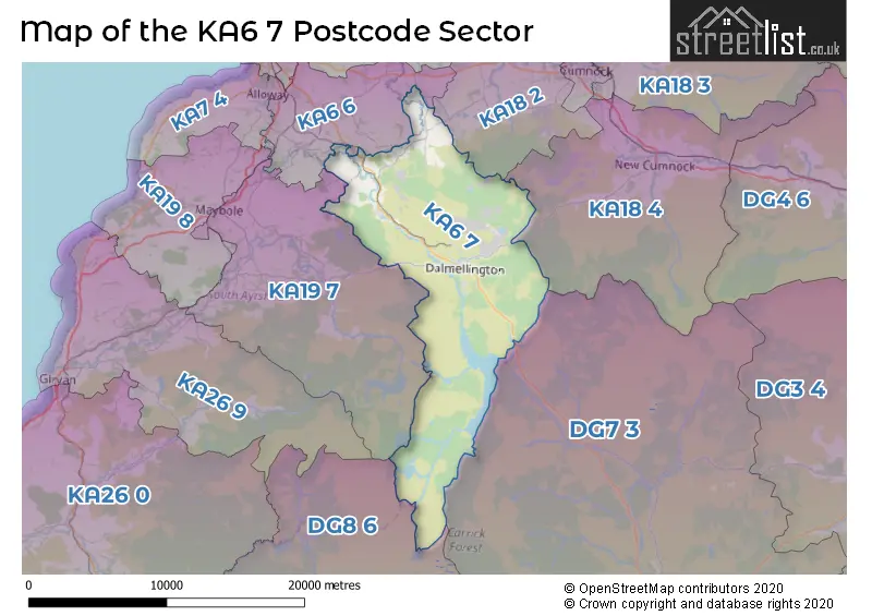 Map of the KA6 7 and surrounding postcode sector