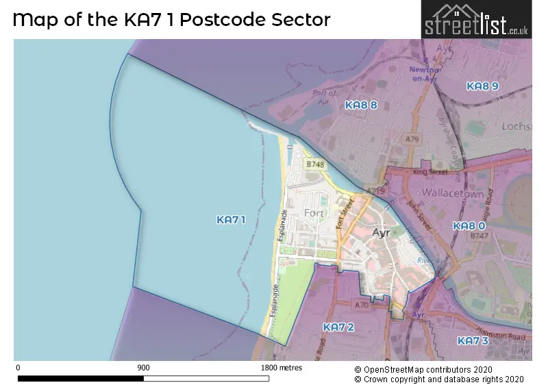 Map of the KA7 1 and surrounding postcode sector