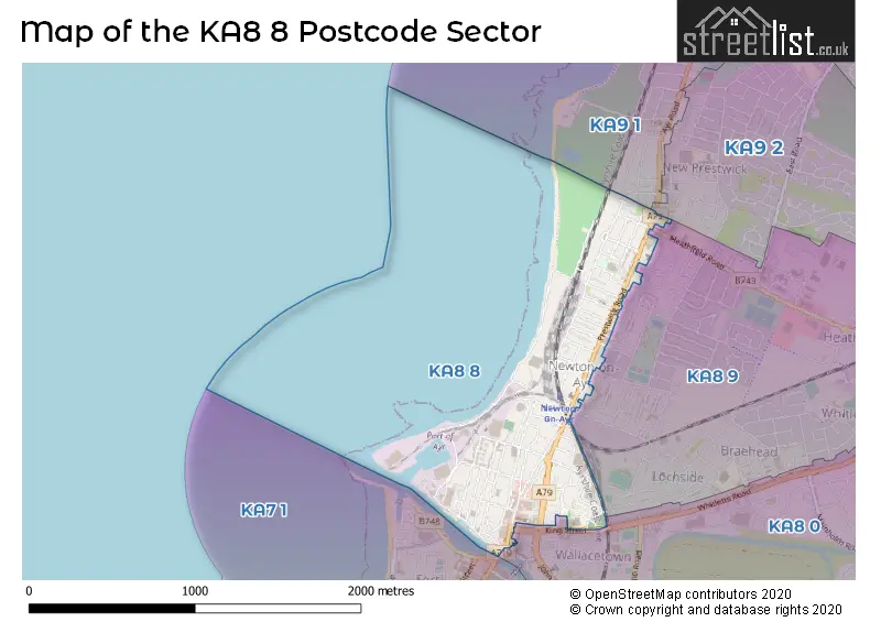 Map of the KA8 8 and surrounding postcode sector