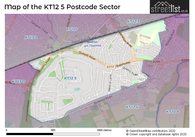 Map of the KT12 5 and surrounding postcode sector