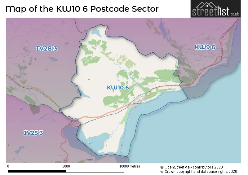 Map of the KW10 6 and surrounding postcode sector