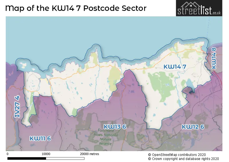 Map of the KW14 7 and surrounding postcode sector