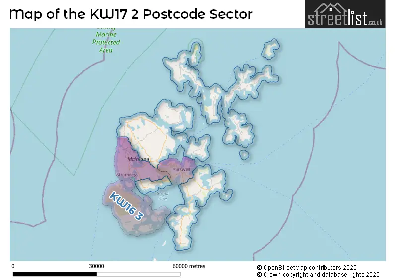Map of the KW17 2 and surrounding postcode sector