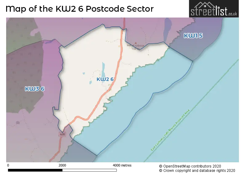 Map of the KW2 6 and surrounding postcode sector