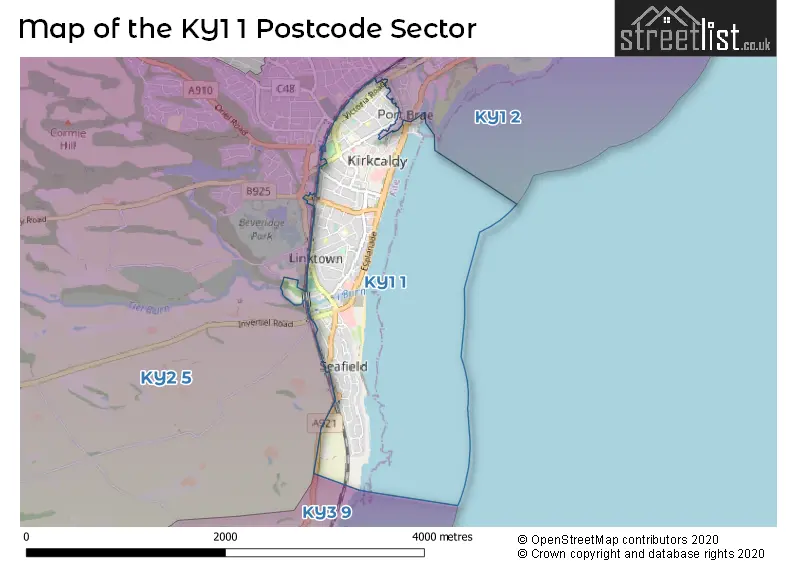 Map of the KY1 1 and surrounding postcode sector