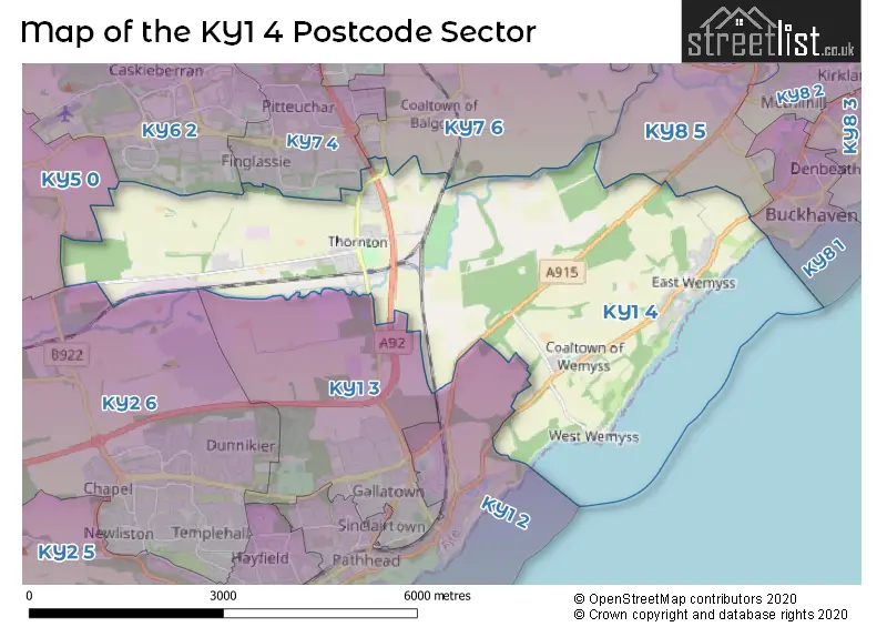 Map of the KY1 4 and surrounding postcode sector