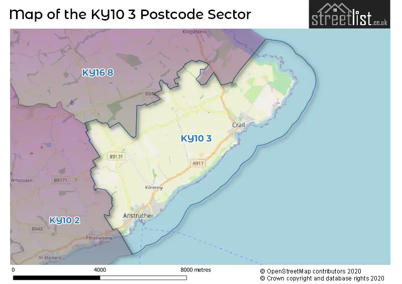 Map of the KY10 3 and surrounding postcode sector