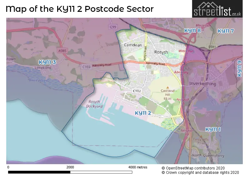 Map of the KY11 2 and surrounding postcode sector