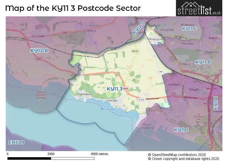 Map of the KY11 3 and surrounding postcode sector