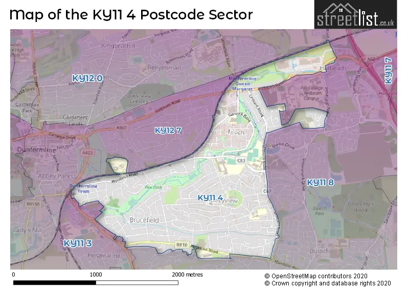 Map of the KY11 4 and surrounding postcode sector