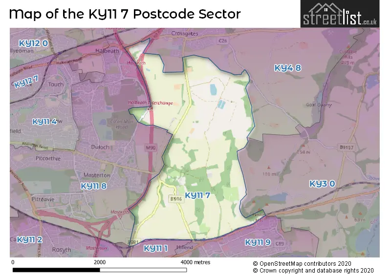 Map of the KY11 7 and surrounding postcode sector