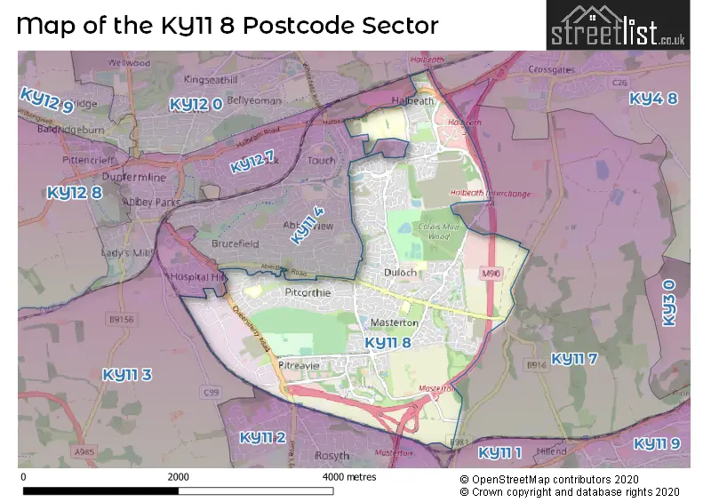 Map of the KY11 8 and surrounding postcode sector