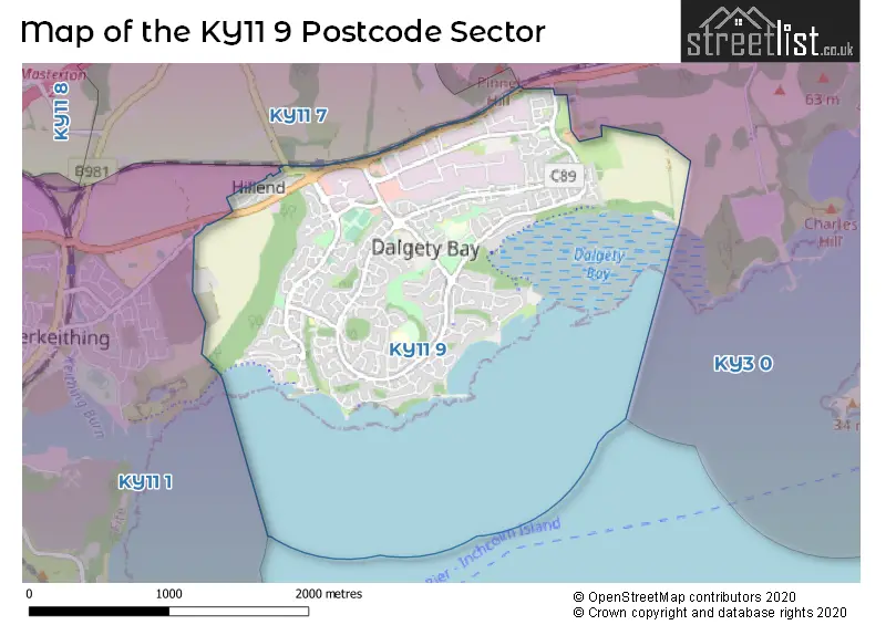 Map of the KY11 9 and surrounding postcode sector