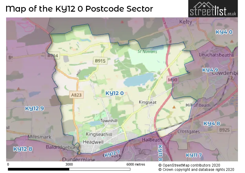 Map of the KY12 0 and surrounding postcode sector