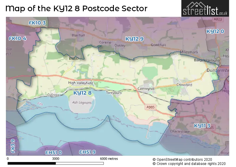 Map of the KY12 8 and surrounding postcode sector
