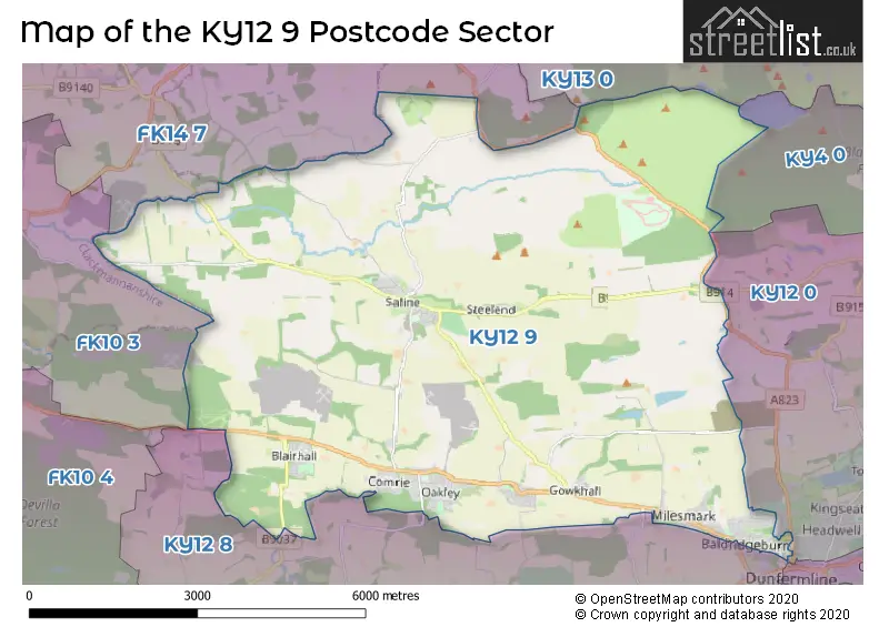 Map of the KY12 9 and surrounding postcode sector