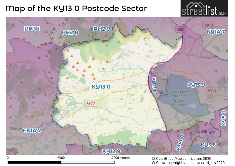 Map of the KY13 0 and surrounding postcode sector