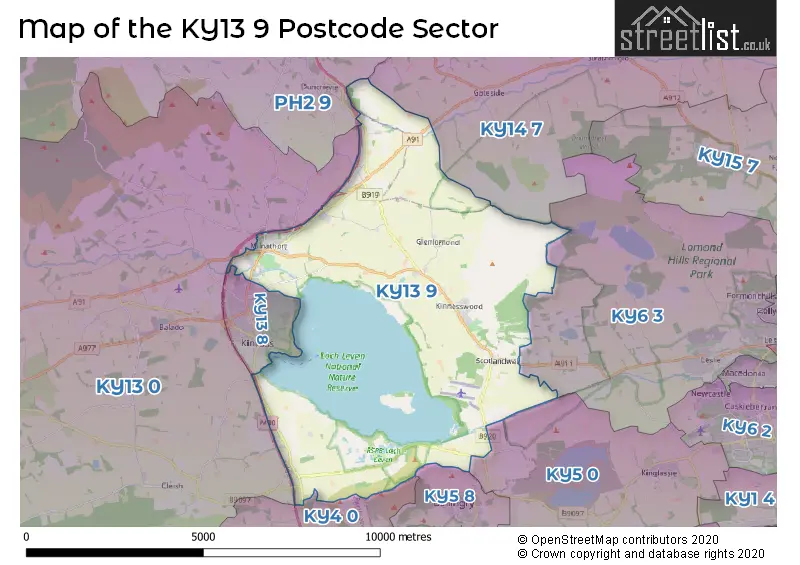 Map of the KY13 9 and surrounding postcode sector