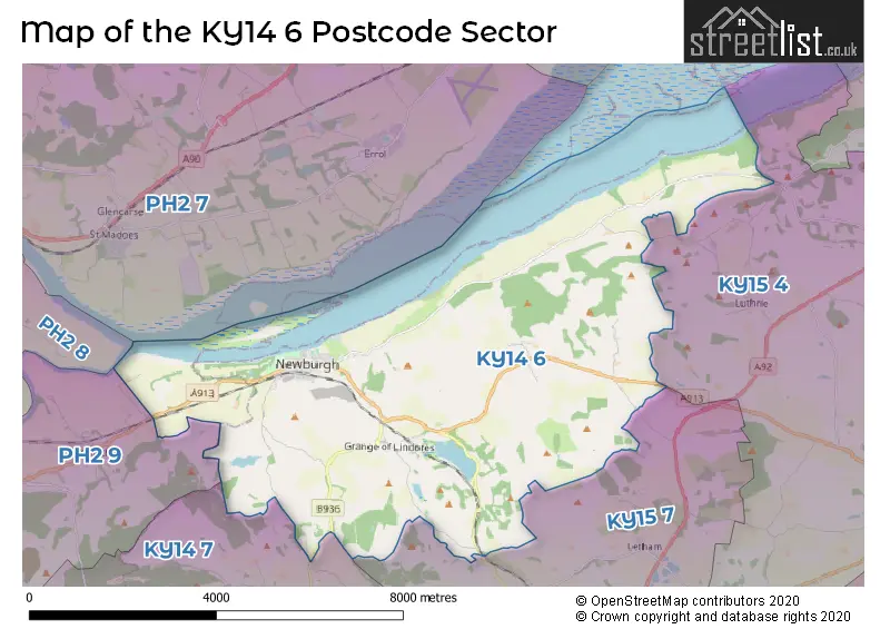 Map of the KY14 6 and surrounding postcode sector