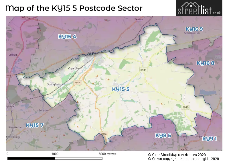 Map of the KY15 5 and surrounding postcode sector