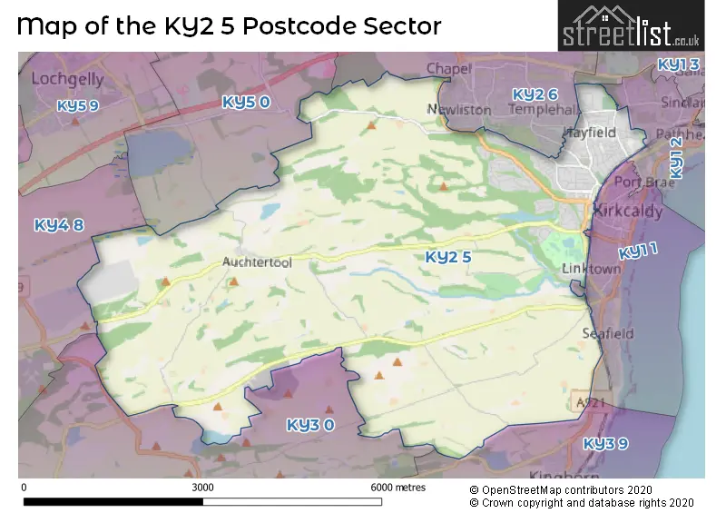 Map of the KY2 5 and surrounding postcode sector