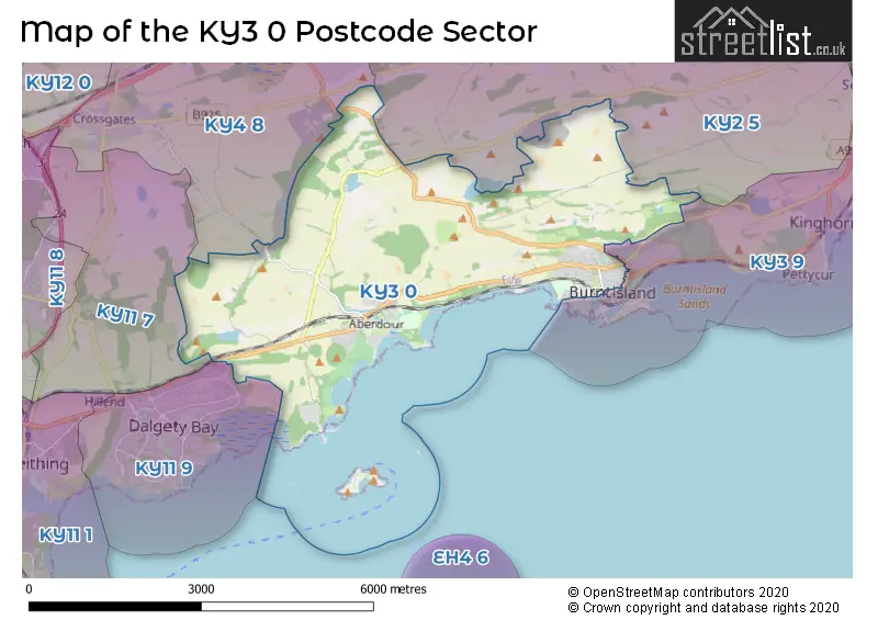 Map of the KY3 0 and surrounding postcode sector