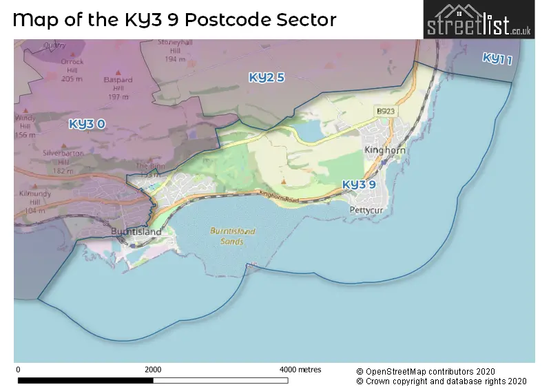 Map of the KY3 9 and surrounding postcode sector