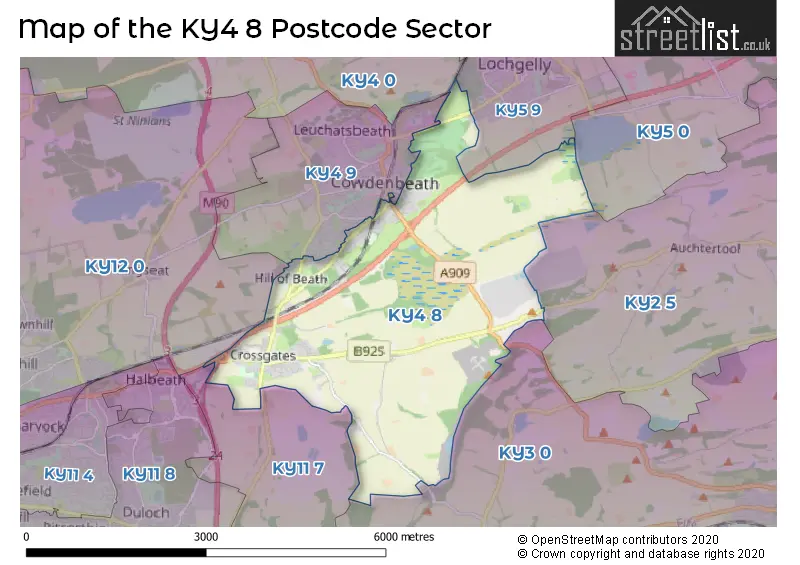Map of the KY4 8 and surrounding postcode sector
