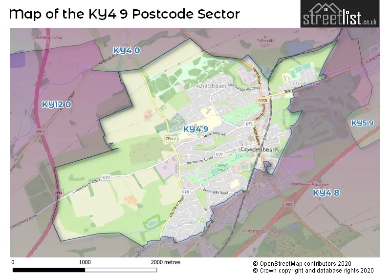 Map of the KY4 9 and surrounding postcode sector