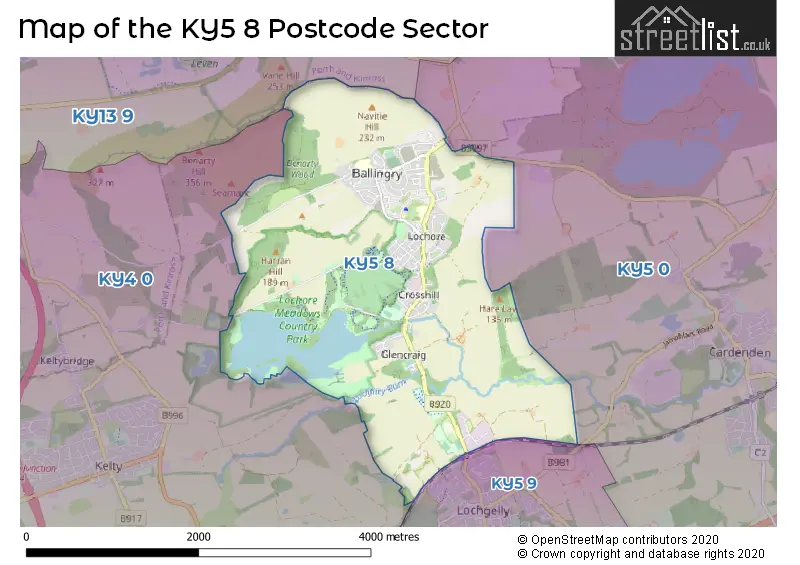 Map of the KY5 8 and surrounding postcode sector