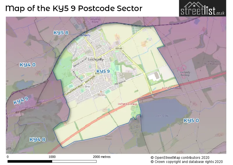 Map of the KY5 9 and surrounding postcode sector