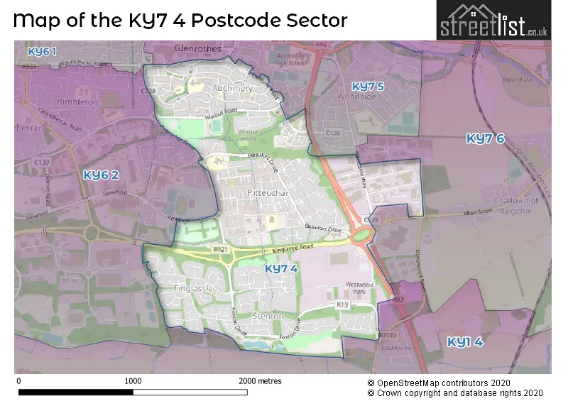 Map of the KY7 4 and surrounding postcode sector