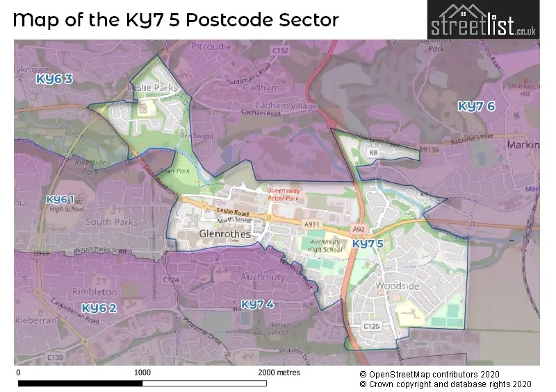 Map of the KY7 5 and surrounding postcode sector