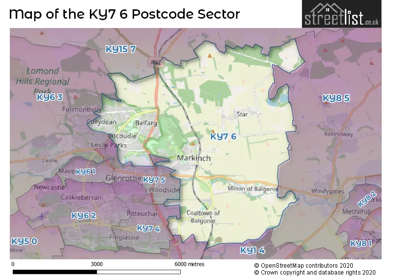 Map of the KY7 6 and surrounding postcode sector