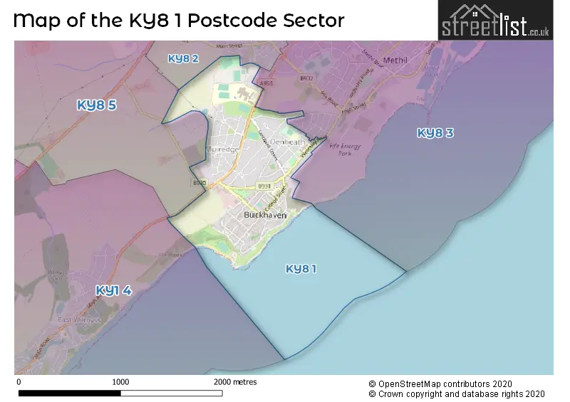 Map of the KY8 1 and surrounding postcode sector