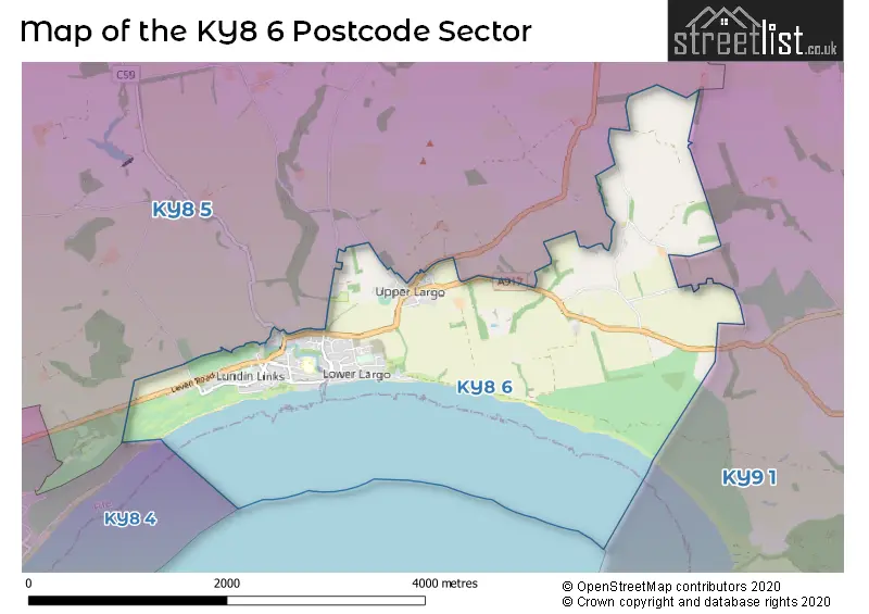 Map of the KY8 6 and surrounding postcode sector