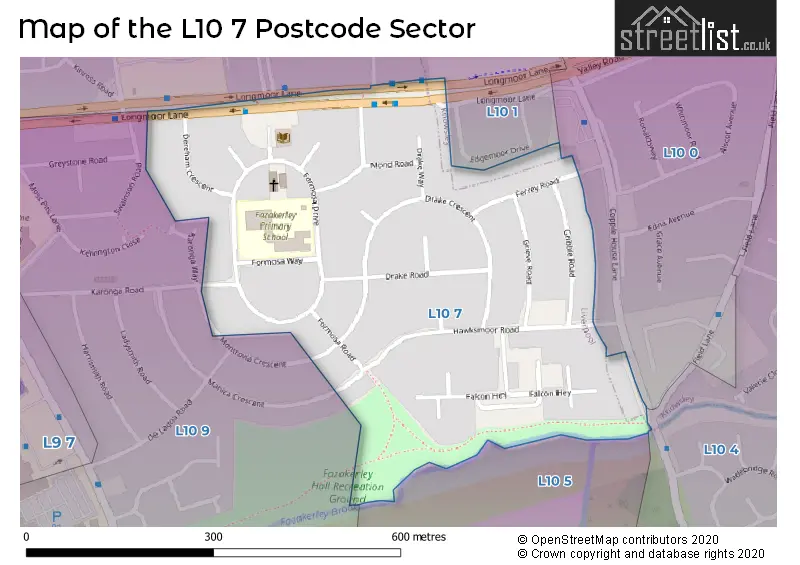 Map of the L10 7 and surrounding postcode sector