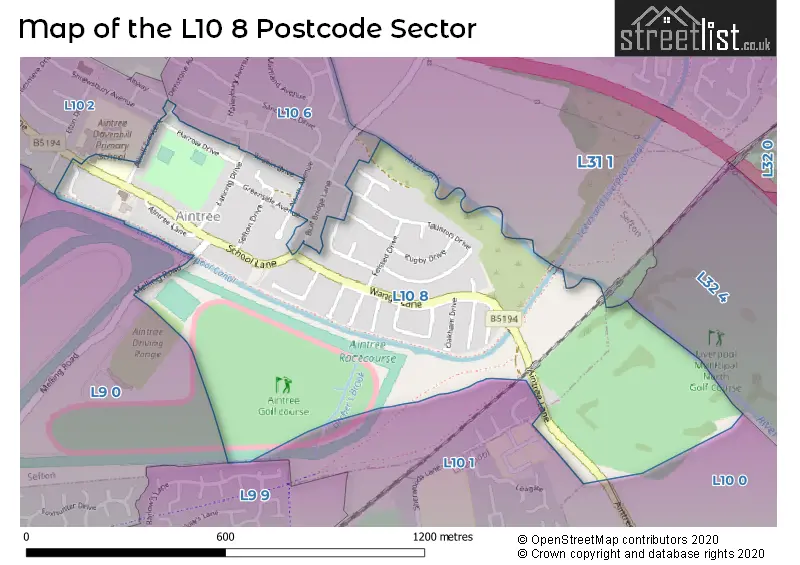 Map of the L10 8 and surrounding postcode sector