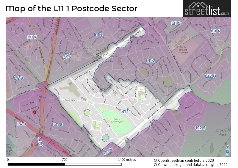Map of the L11 1 and surrounding postcode sector