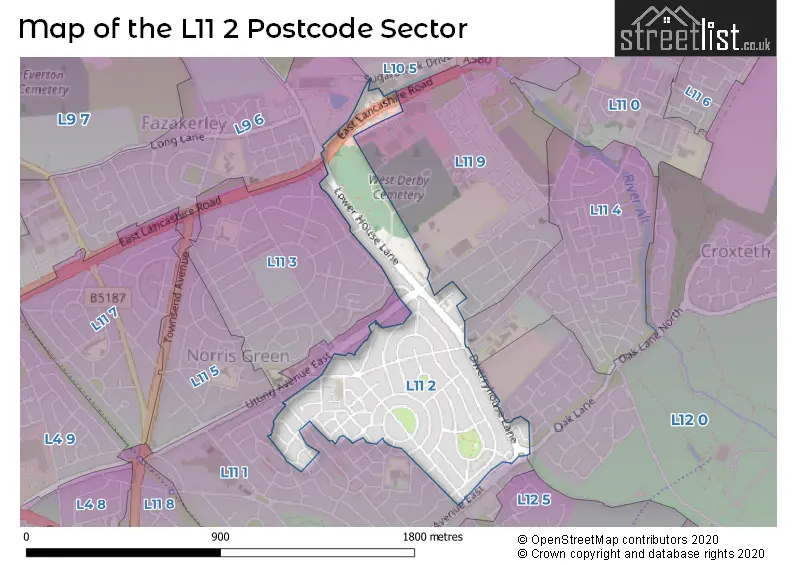 Map of the L11 2 and surrounding postcode sector