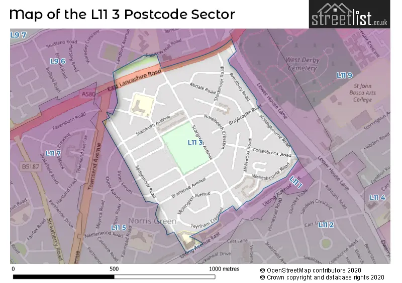 Map of the L11 3 and surrounding postcode sector