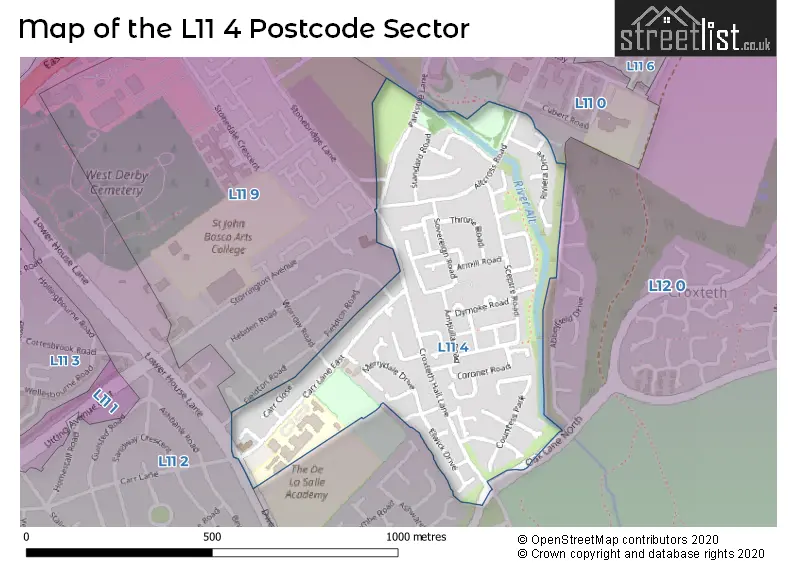 Map of the L11 4 and surrounding postcode sector