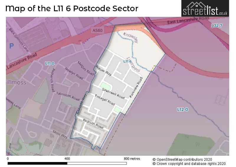 Map of the L11 6 and surrounding postcode sector