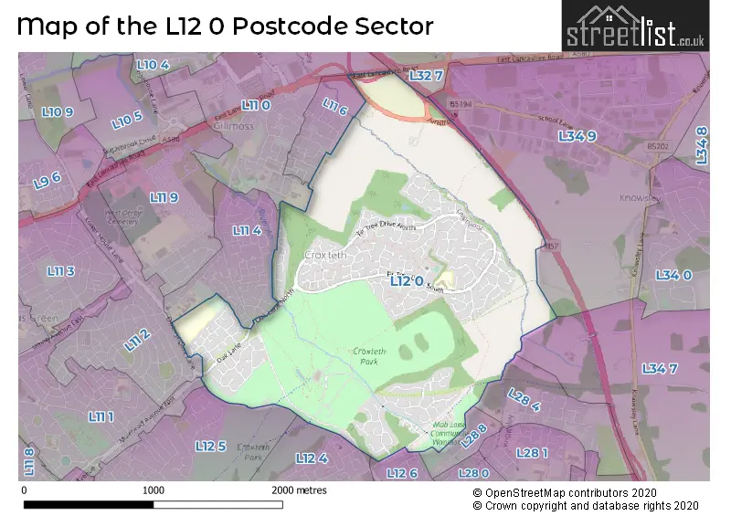 Map of the L12 0 and surrounding postcode sector