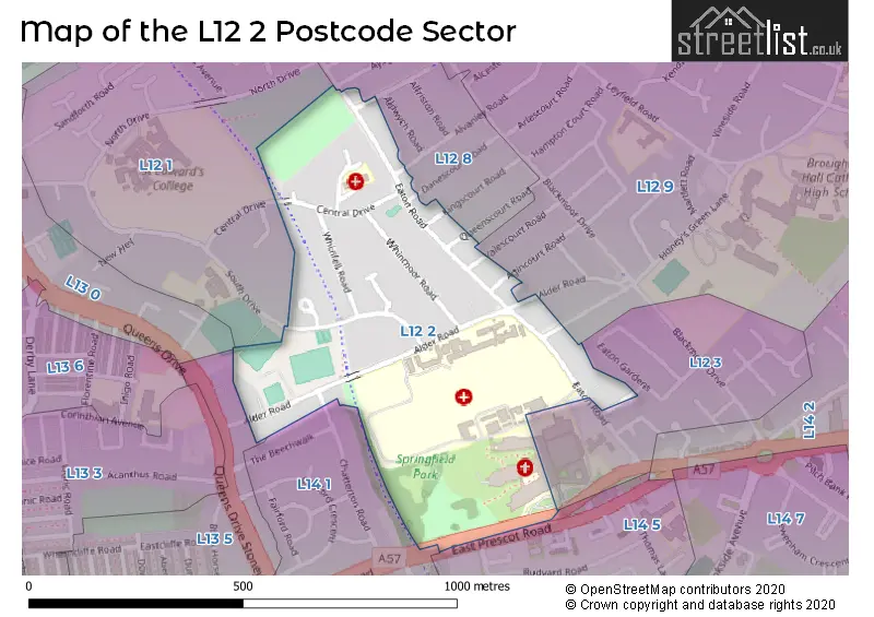 Map of the L12 2 and surrounding postcode sector