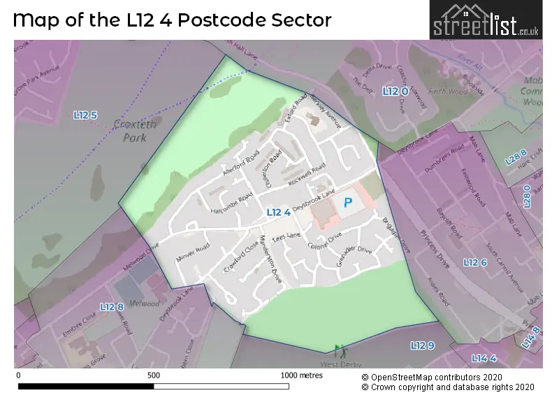 Map of the L12 4 and surrounding postcode sector